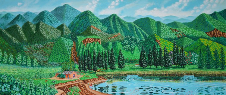 Paisaje andino con laguna.