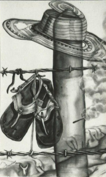 Abarcas y sombrero 50x35cm Carboncillo sobre papel 1976