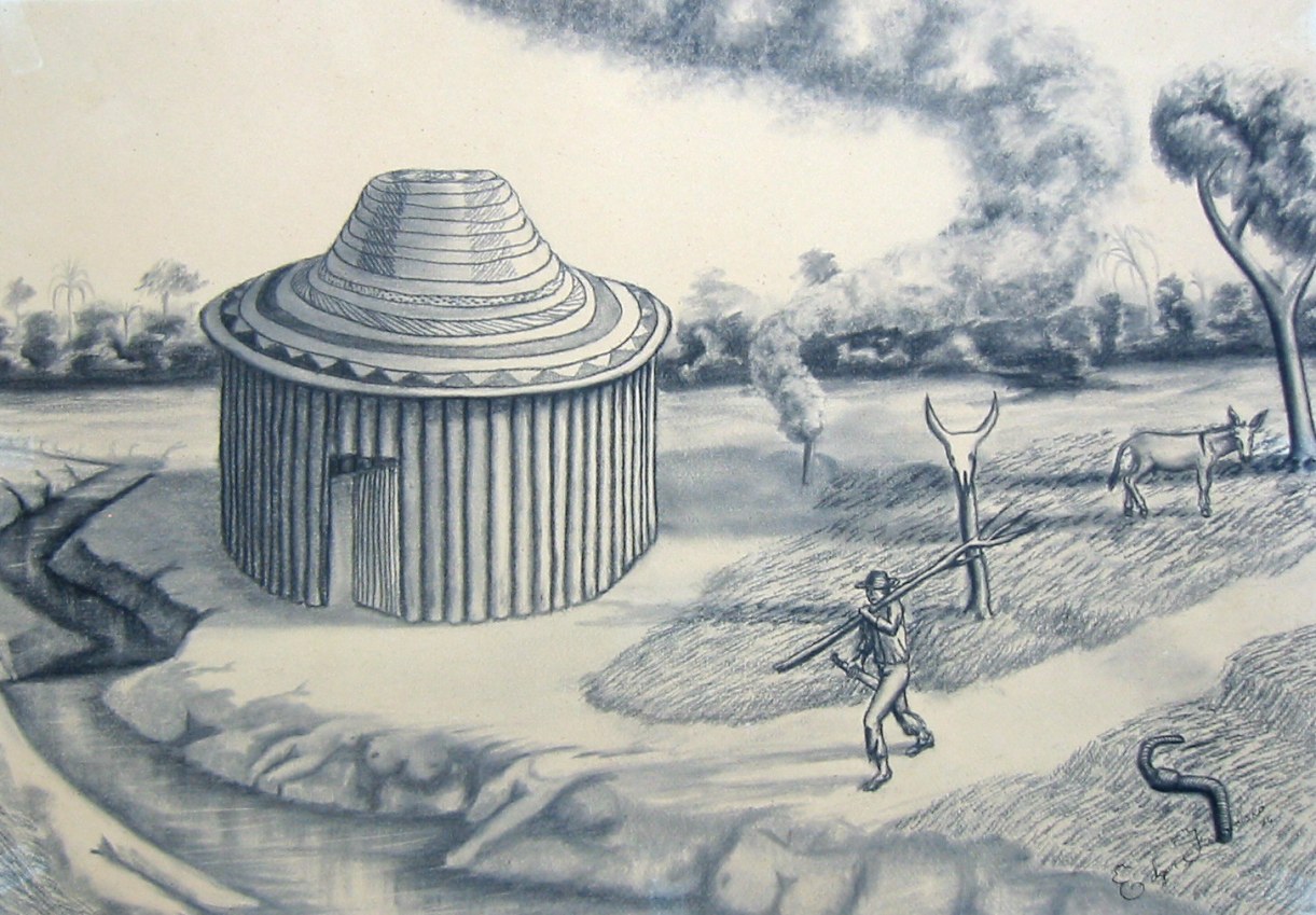 Bohio 35x50 cm carboncillo sobre papel 1976