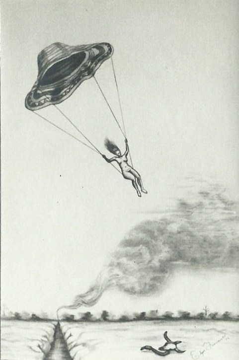 Descenso de Remedios La Bella 50x35 cm Carboncillo sobre papel 1976